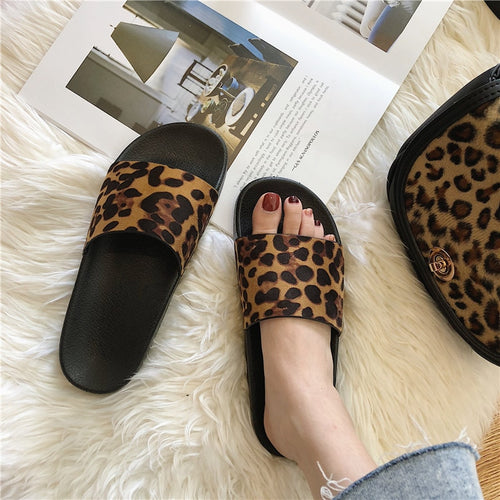 Cute Summer Women Leopard Beach Slippers