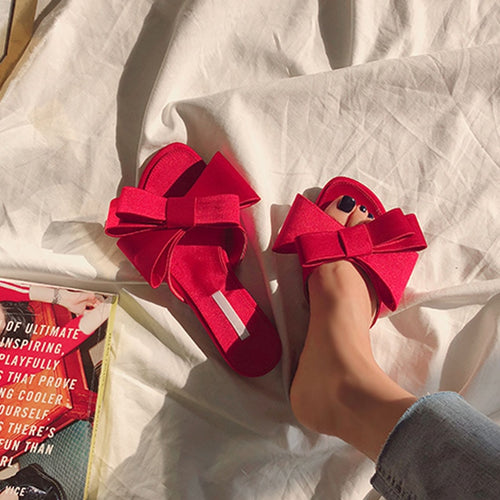 38/5000 Real silk butterfly-knot slippers women