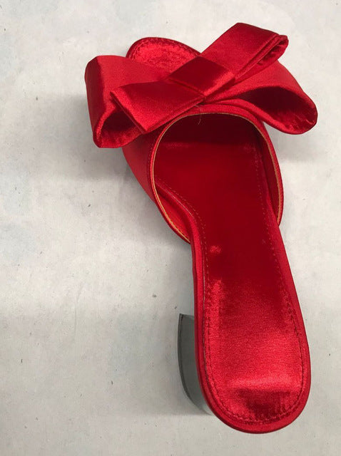 38/5000 Real silk butterfly-knot slippers women